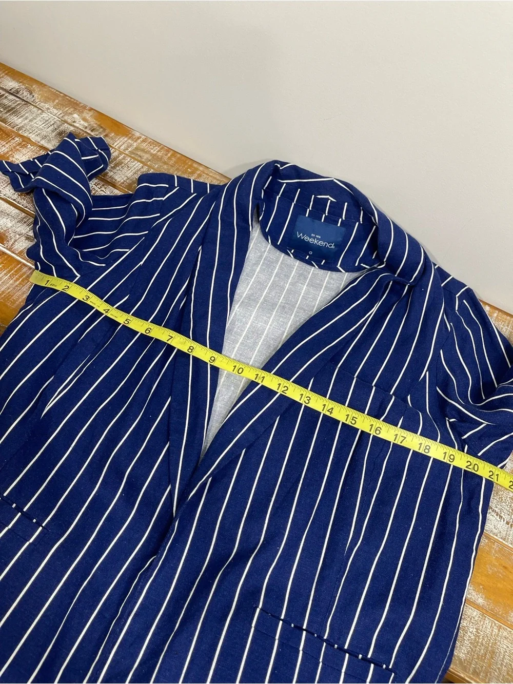 Weekend Women’s Navy Blue White Striped Blazer Jacket Size L